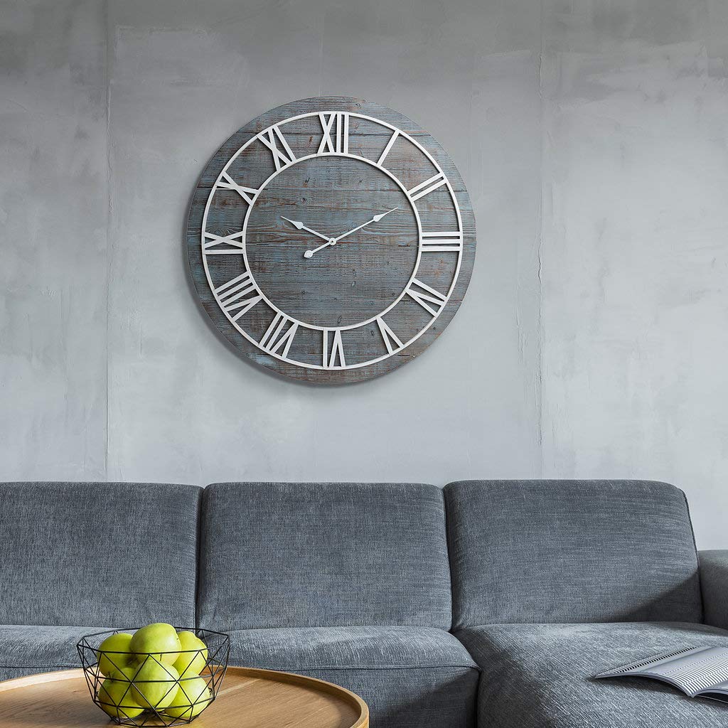 36" Rustic Washed Gray Wood Plank Frameless Wall Clock, Pack of 1