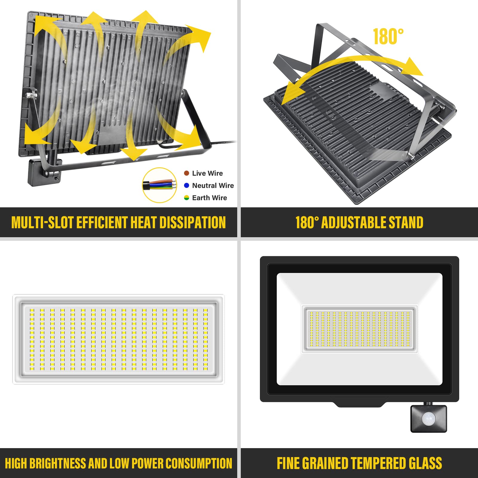 Willpower Faro LED Esterno con Sensore di Movimento 200W 20000LM Faretto LED Bianca Caldo 3500K Proiettore LED IP66 85V-265V Luce di Sicurezza per Giardino Cortile Garage Patio Corridoio