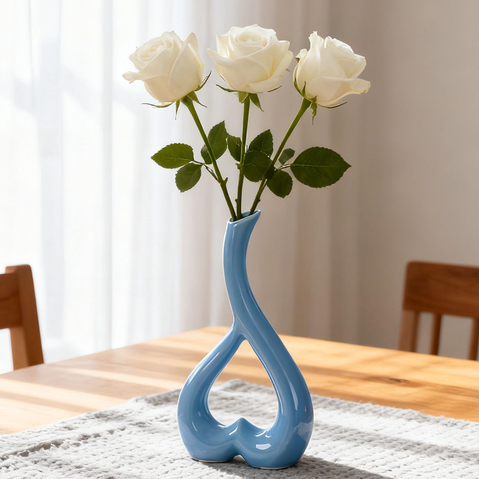 Arawat Keramik Vase Hellblau Herz Vasen Deko Wohnzimmer Mode