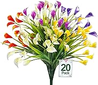 TURNMEON 20 Bundles UV Resistant Calla Lily Artificial Flowers (400 Heads) - Fake Outdoor Indoor Plants for Porch Garden Cemetery Decor, Color Mix