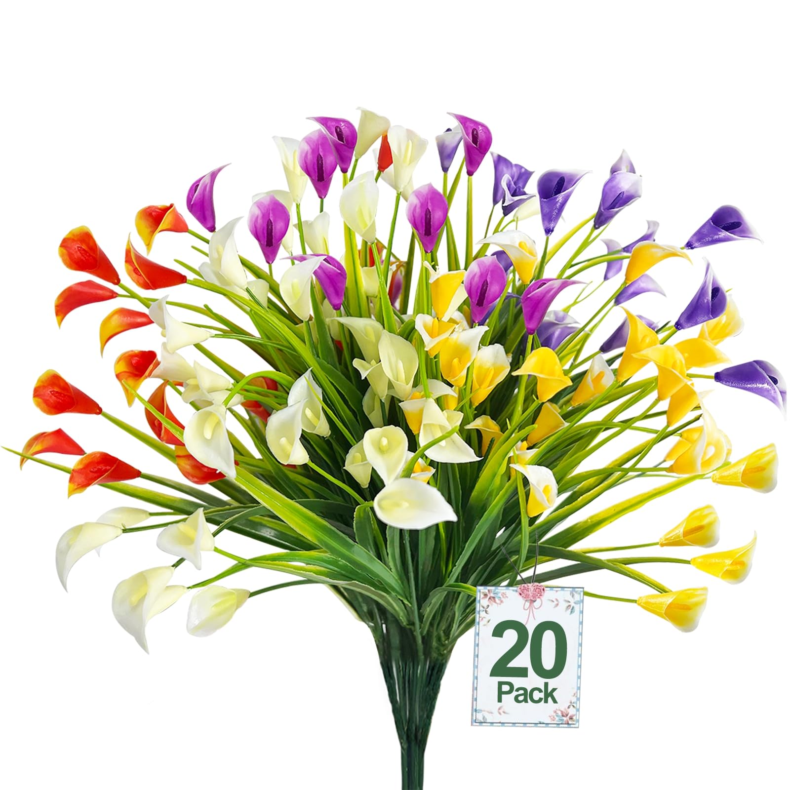 TURNMEON 20 Bundles Calla Lily (400 Heads) Artificial Flowers for Outdoors, Fake Plants UV Resistant Faux Plastic Fake Flowers for Indoor Planter Home Porch Summer Cemetery Spring Decor(Color Mix)