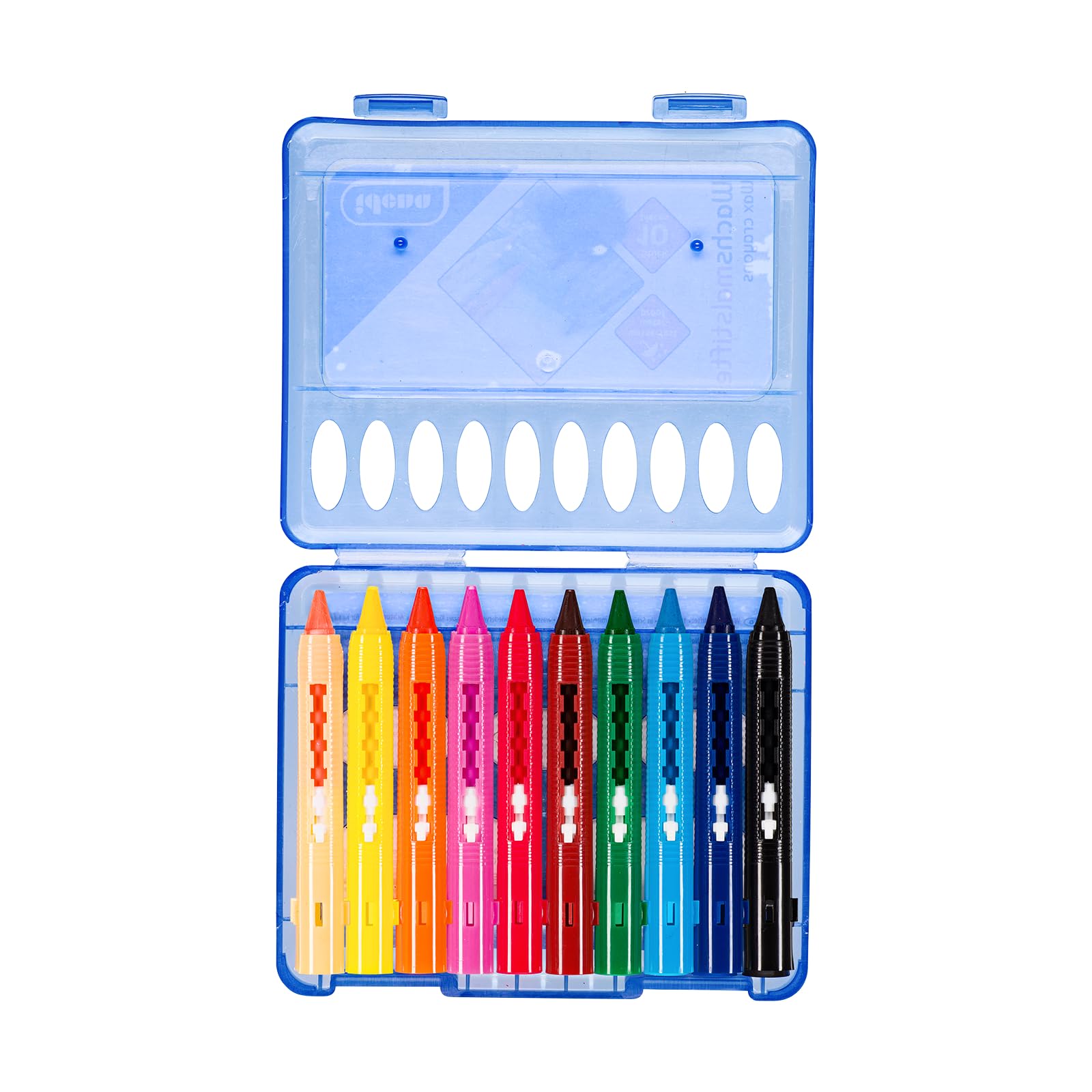Idena – 10 Crayons De Cire Imperméables, Couleurs Vives – étui Coulissant Avec Clip – Boîte Plastique – Dès 3 Ans – Pour école Ou Maison