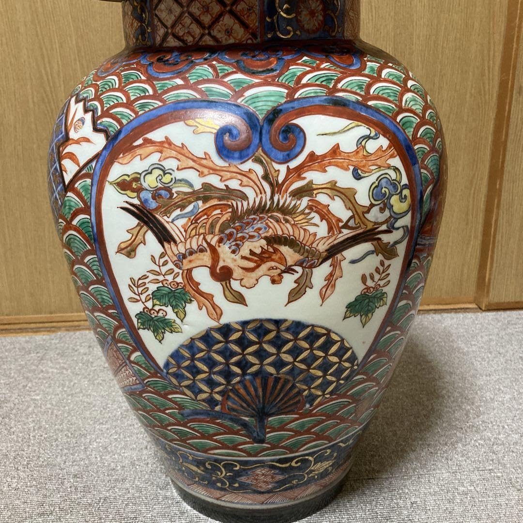 古伊万里 特大 沈香壺62cm 色絵鳳凰花鳥骨董品古美術品 蓋付き壺