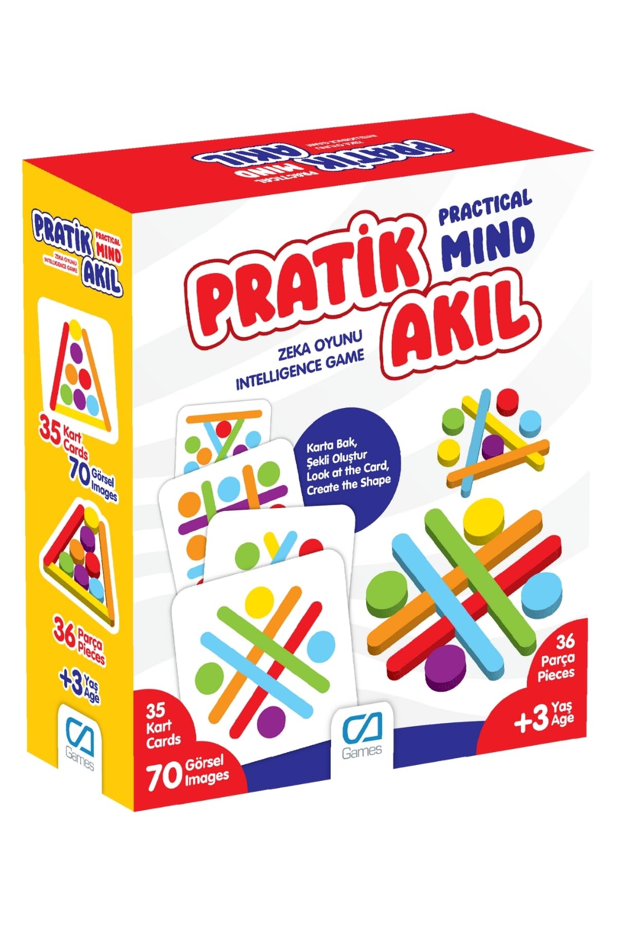 CA Games Pratik Akıl 3+ Yaş Çocuklar için 36 Parça 70 Görselli Eğitici Şekil Oluşturmalı Zeka Oyunu, SM-CA-OYUN-PRATIKAKIL-5268