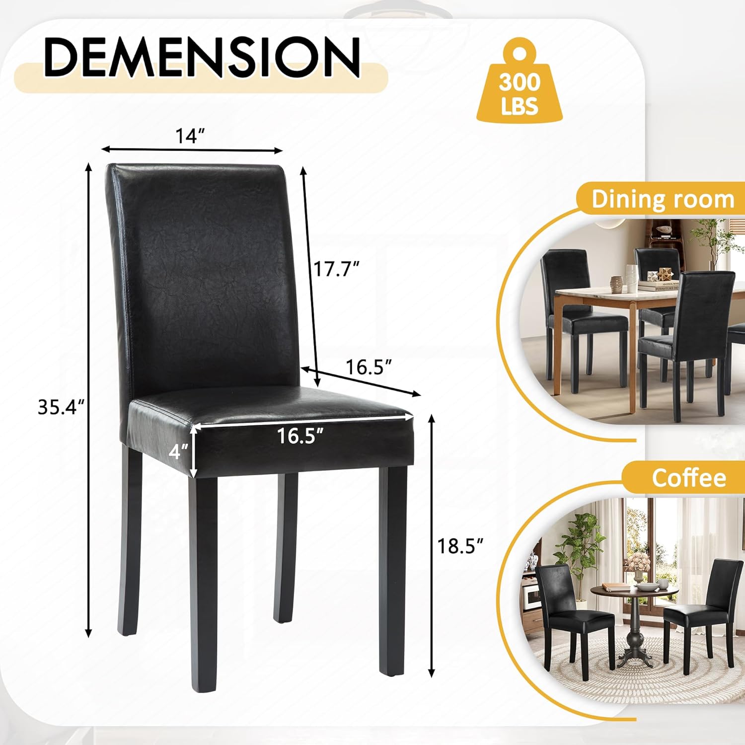 LSSPAID Dining Chairs Set of 6, Modern Stylish PU Leather Upholstered Parson Chair, Dining Room Chairs with Solid Wood Legs for Kitchen Living Room, Black
