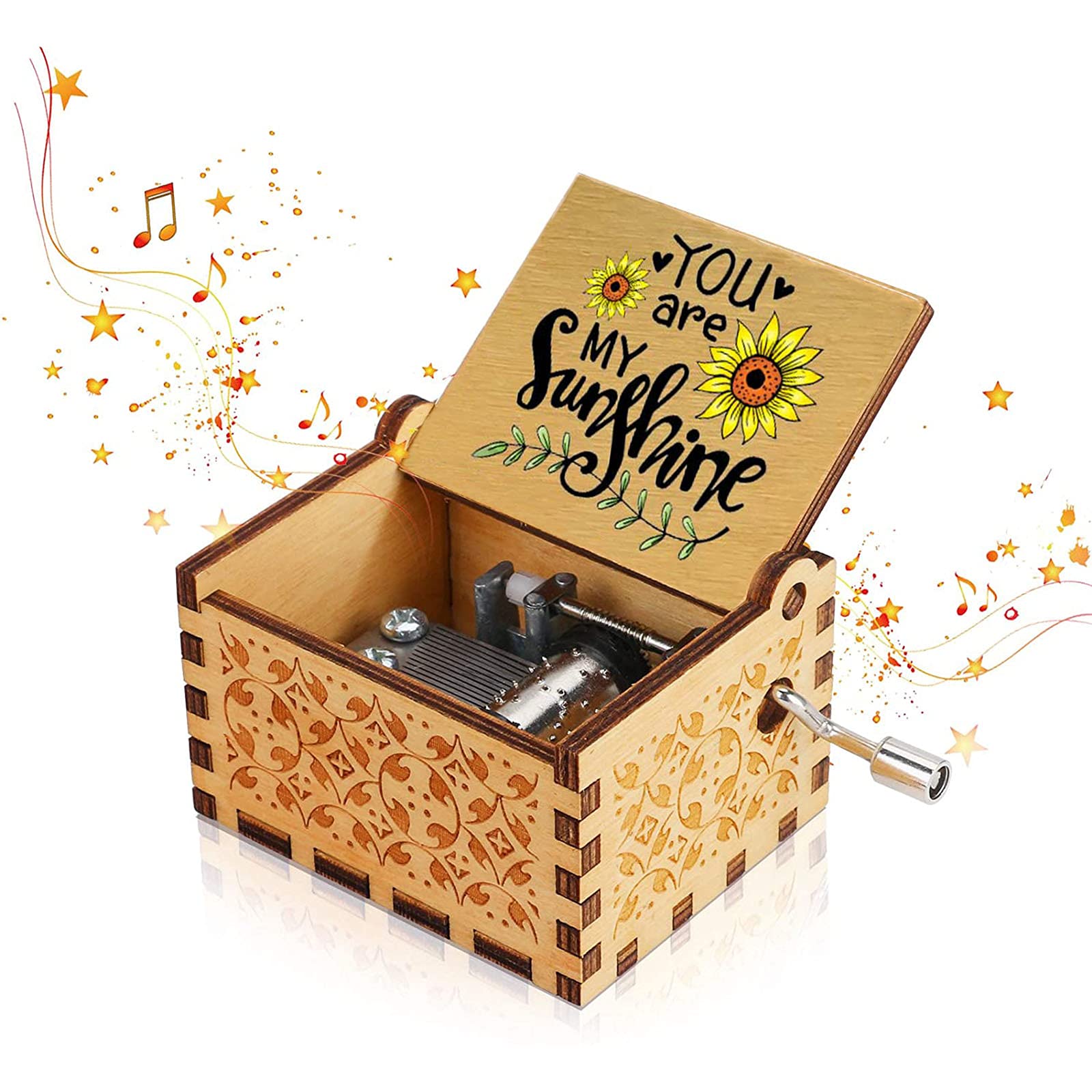 Ohiyoo You are My Sunshine Music Box Valentines Day Music Gift, Vintage Hand Crank Music Boxes, Cute Mini Musical Boxes Gift for Birthday Christmas Valentine's Day Home Decoration Crafts (Natural)