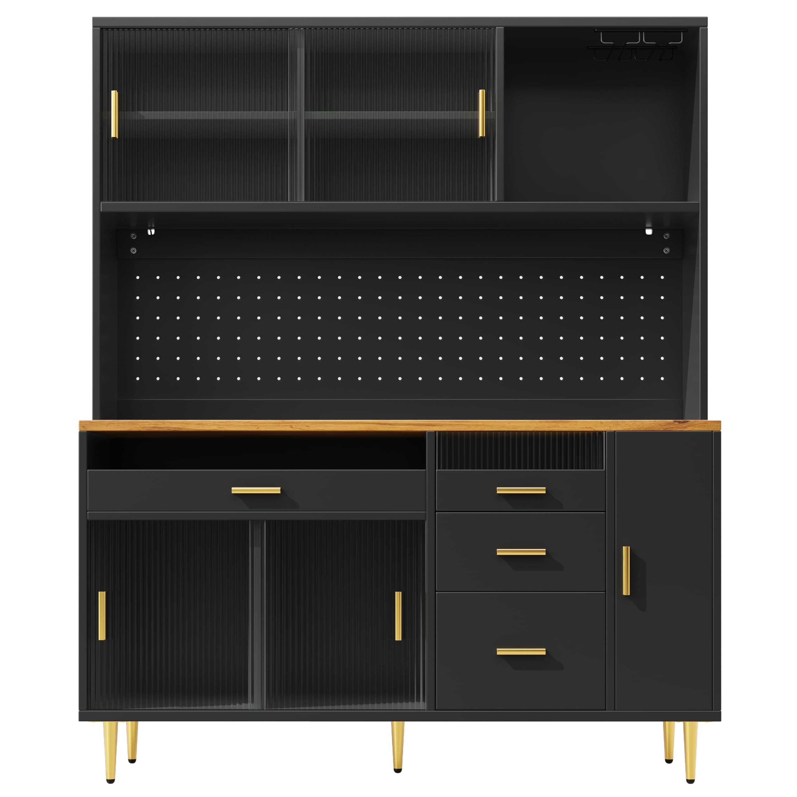 Armadio alto per soggiorno (145 × 39 × 171 cm), armadio da cucina, armadio alto con ripiani a parete forati (nero)