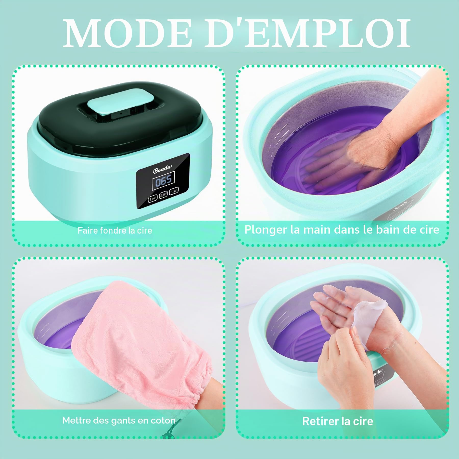 Bain de paraffine pour les mains et les pieds 3400 ml avec cire de paraffine 900 g et accessoires