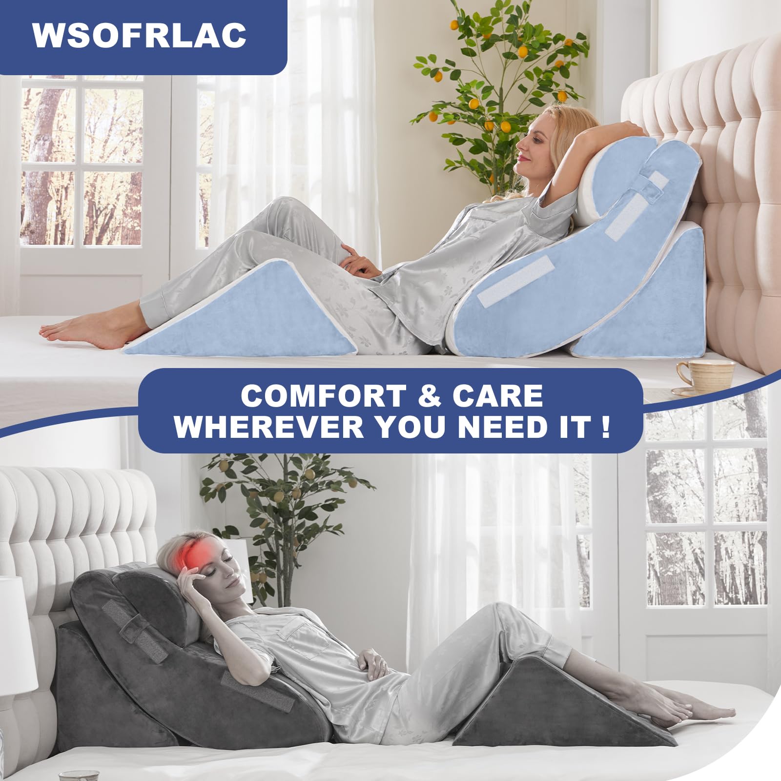 Juego de 4 almohadas de cuña para dormir, almohada ortopédica para después de la cirugía, soporte de espuma viscoelástica ajustable para sentarse en la cama, dolor de espalda, ERGE, alivio de