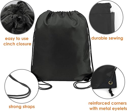 Vista 4 de BeeGreen Mochila negra con cordón a granel, paquete de 20 unidades, mochila de Navidad para viajes deportivos al gimnasio, bolsa de cincha