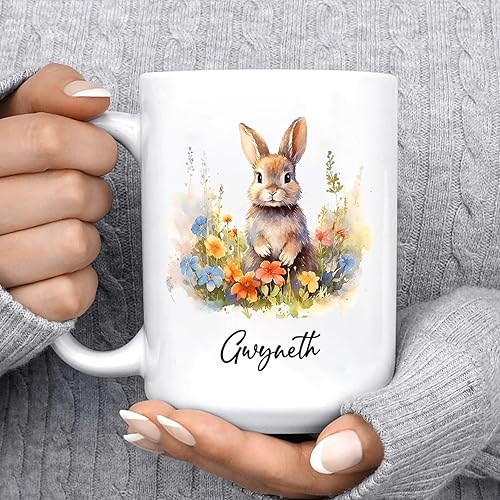 Miniatura 6 de Taza de café personalizada de conejo para bebé, taza de té blanca de conejo, divertida taza de café de cerámica de conejo regalos para niñas, hija,