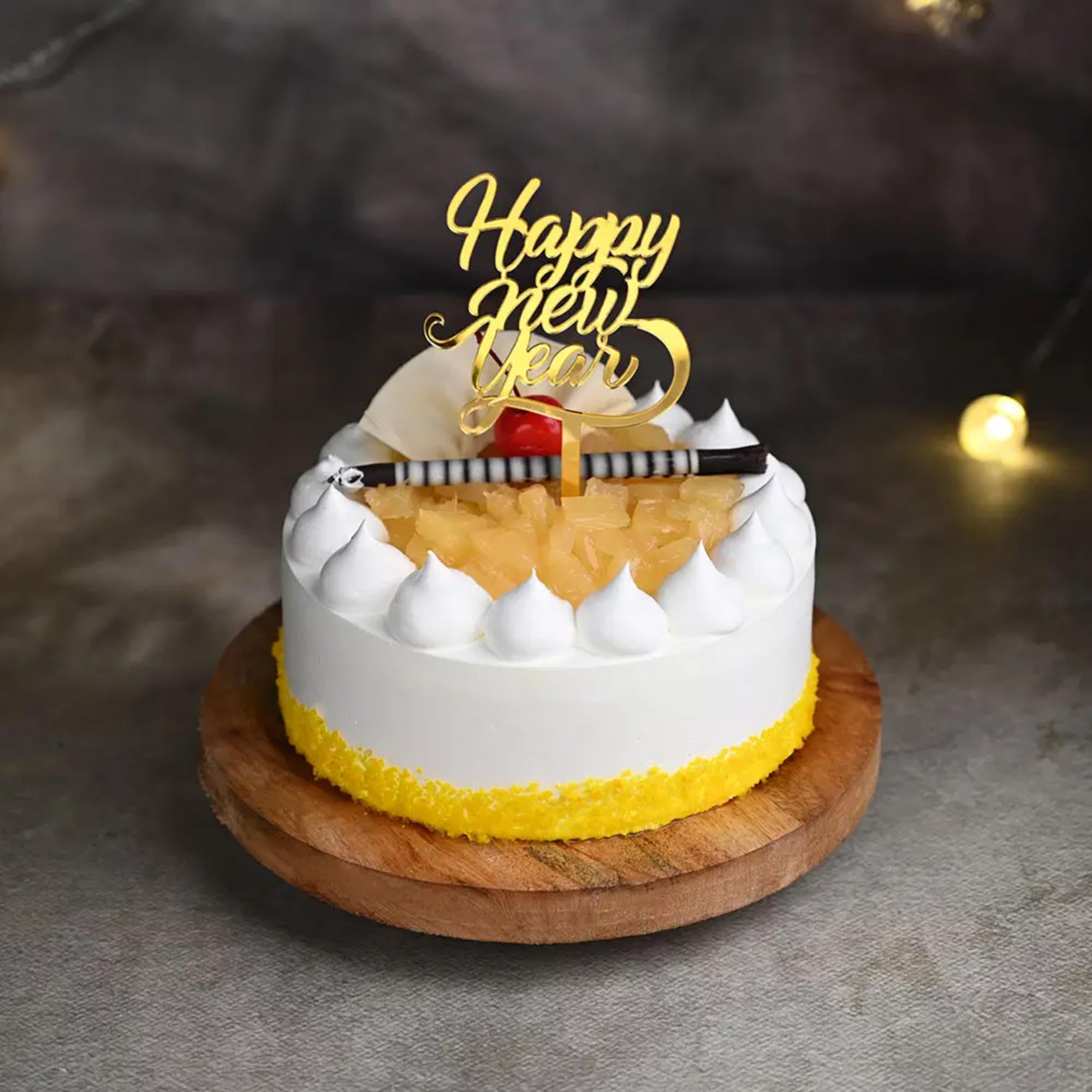 Bakingo New Year Special Fresh Yummy Pineapple Eggless Cake With Topper | New Year Celebration Cake | 2025 Celebrations Cake | New Year's Eve Cake | Party Cake (Same Day Delivery) (2Kg)-image-35