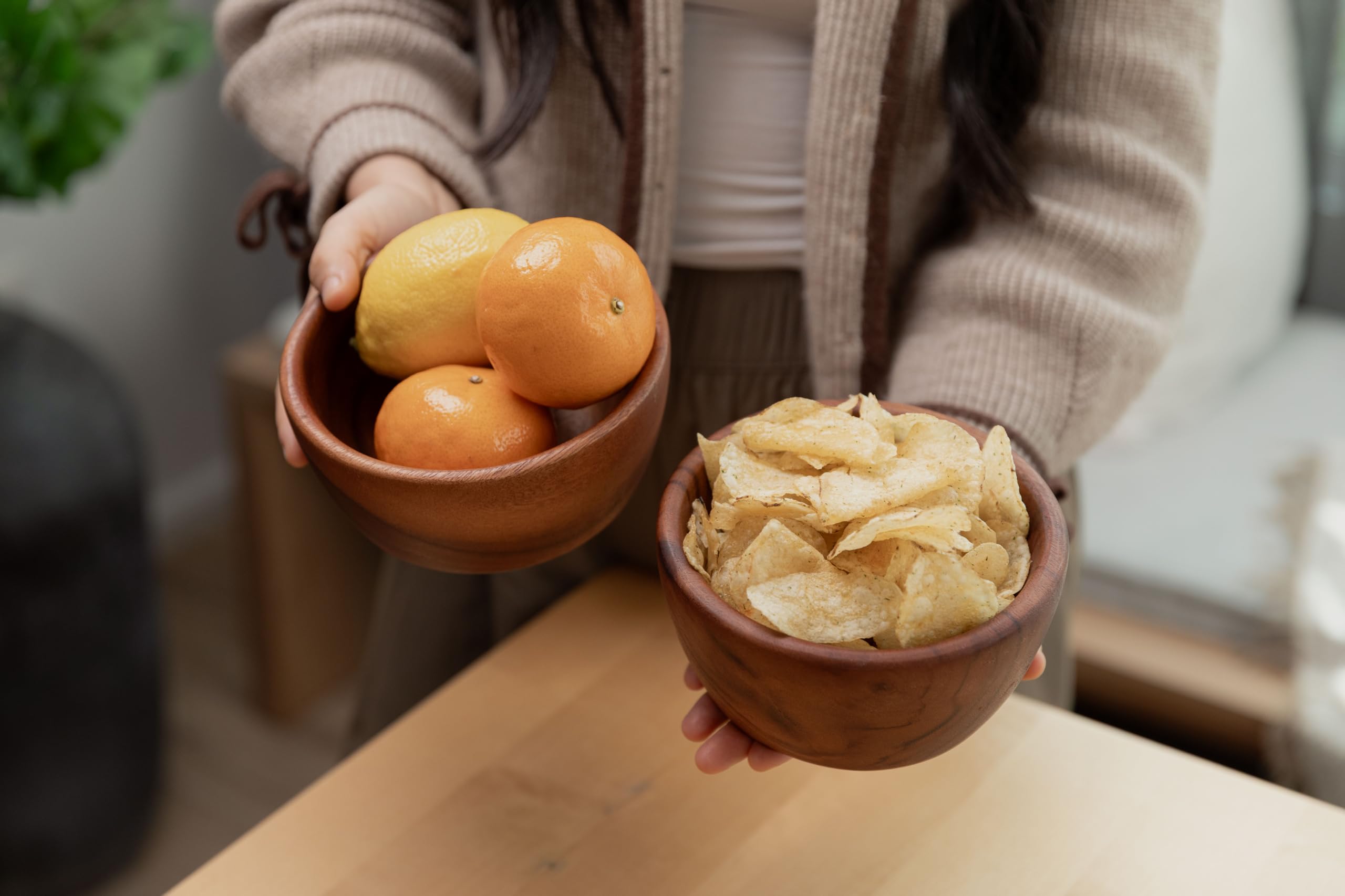 Lot de 2 saladiers en bois d'acacia - 15,2 x 5,1 cm - Pour fruits, céréales ou soupe - Fabriqués à la main à partir d'une seule pièce de bois d'acacia biologique, de qualité alimentaire