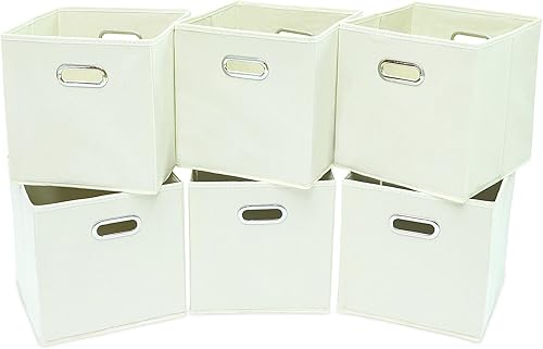 STORONE - Contenedores organizadores de 13 pulgadas, contenedores de tela con asas dobles, juego de 6, color blanco crema