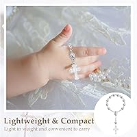 Vista 4 de Sasylvia 30 piezas de recuerdos de bautismo, mini placa de rosario, cuentas de rosario de bautismo con cruz y 30 bolsas de organza para primera