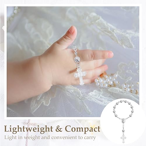 Miniatura 4 de Sasylvia 30 piezas de recuerdos de bautismo, mini placa de rosario, cuentas de rosario de bautismo con cruz y 30 bolsas de organza para primera