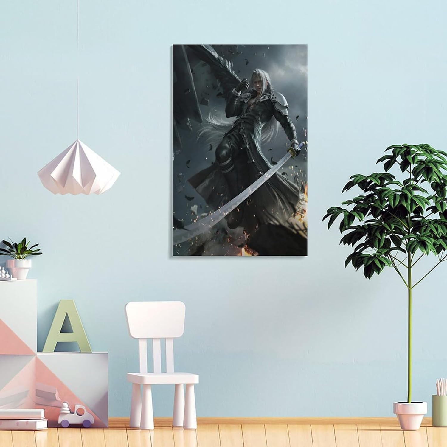 Thcbme Final Fan-tasy 7 Remake Sephiroth Canvas Wall Art Posters Gifts Bedroom Painting Home Decor Hanging Pictures Framed-2,20x30inch(50x75cm)