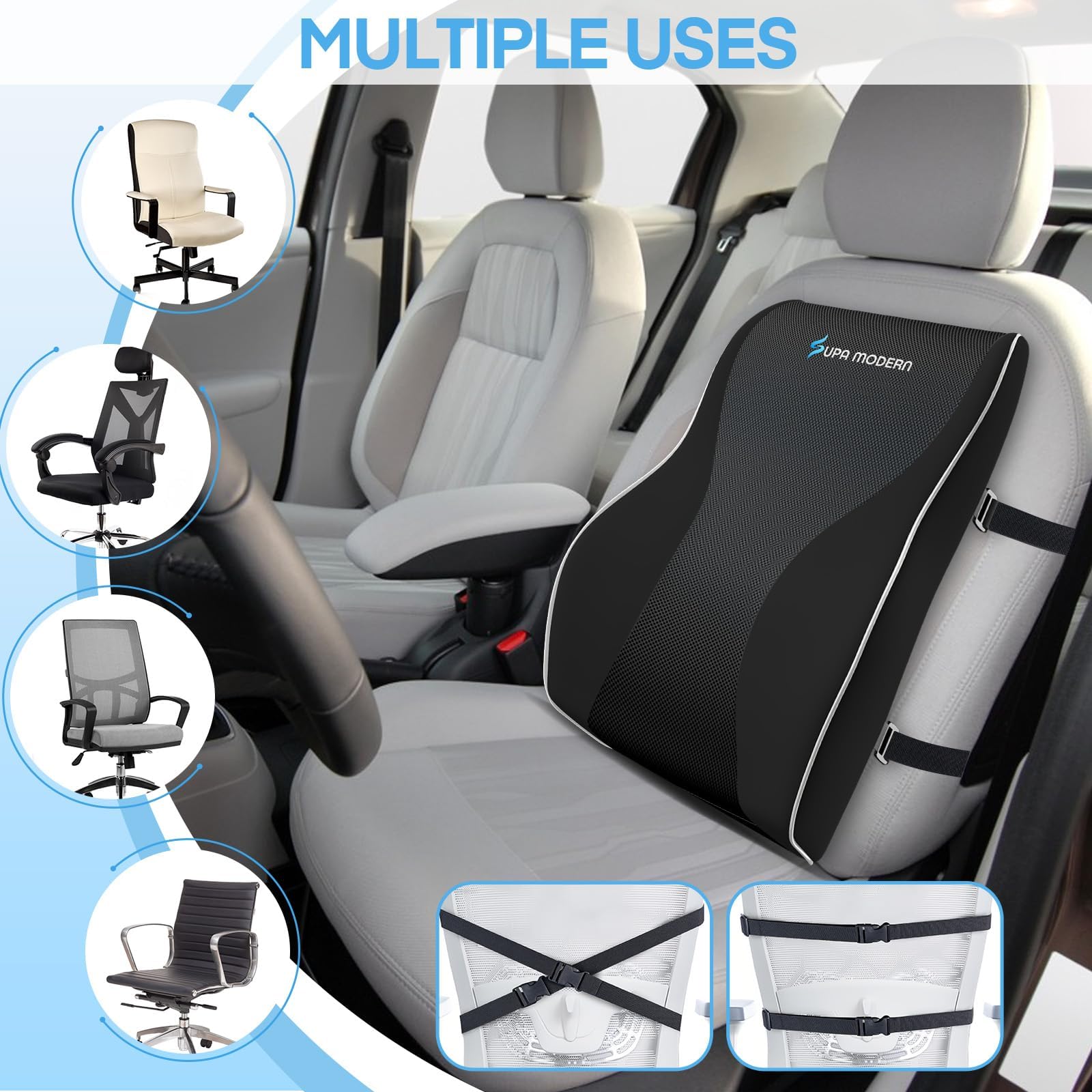 SUPA MODERN Cuscino di supporto lombare per sedia da ufficio, in memory foam, per alleviare il dolore lombare