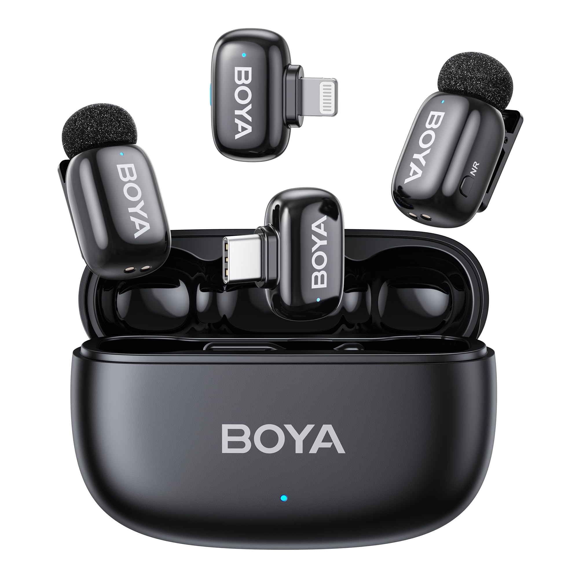 BOYA mini 2 Wireless Microphone for iPhone & Android, AI Noise Cancellation,App Control, 48k Hz/24 Bit, 30H Battery Life with Charging Case,Lapel Microphone Wireless for Video Recording Vlog Streaming