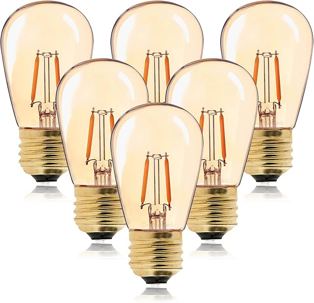Century Light - LED Vintage Filament Bulb, ST45 1W Replace 10W Incandescent Bulbs, Super Warm White 2200K AC 230V E27 Medium Base, Gilded / Amber Glass, Non Dimmable, Pack of 6