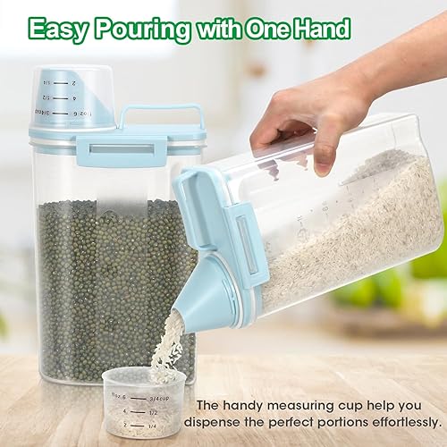 Miniatura 9 de TBMax Paquete de 2 recipientes de almacenamiento de arroz de 4 libras, dispensador pequeño de arroz con taza medidora, contenedores de cereales,