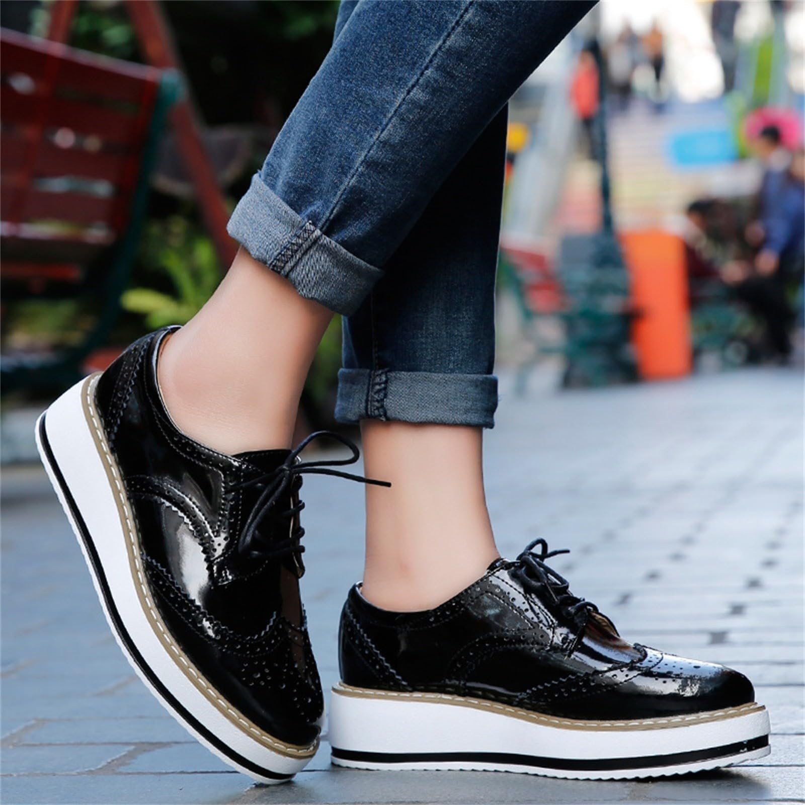 Scarpe Moto Donna con Rialzo Interno - Sneakers Donna Eleganti Pelle | Suola Comfort Antiscivolo Ammortizzanti Sneakers Pianta Larga Platform Robuste Sneaker Alla Moda Da Ufficio
