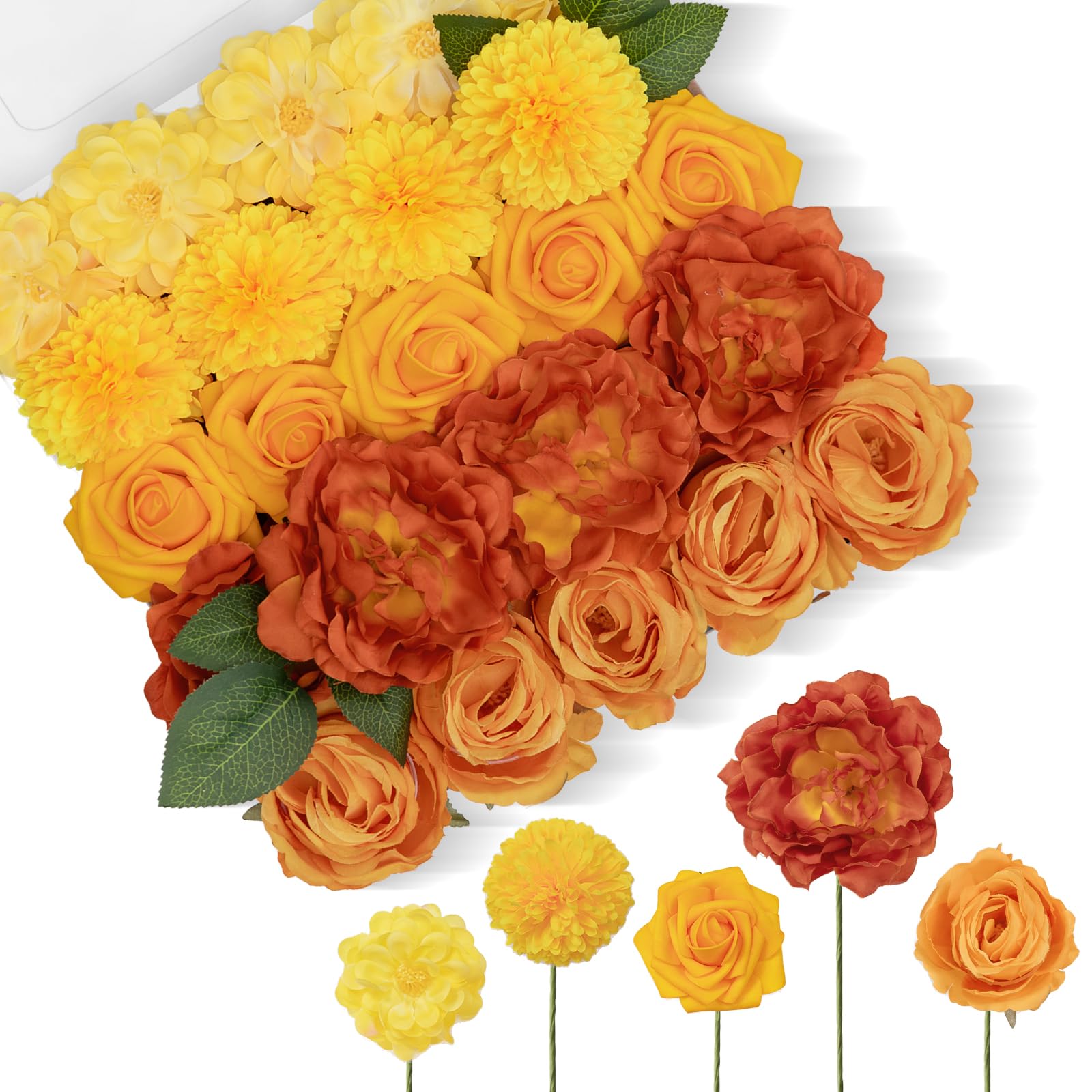 TINGE TIME Yellow Burnt Orange Artificial Flowers Combo, Rose Peony
