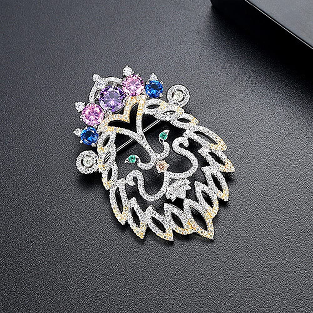Broche de león para Mujer, de Moda, con circonitas Coloridas, Corona, Broche para Solapa, joyería de Regalo