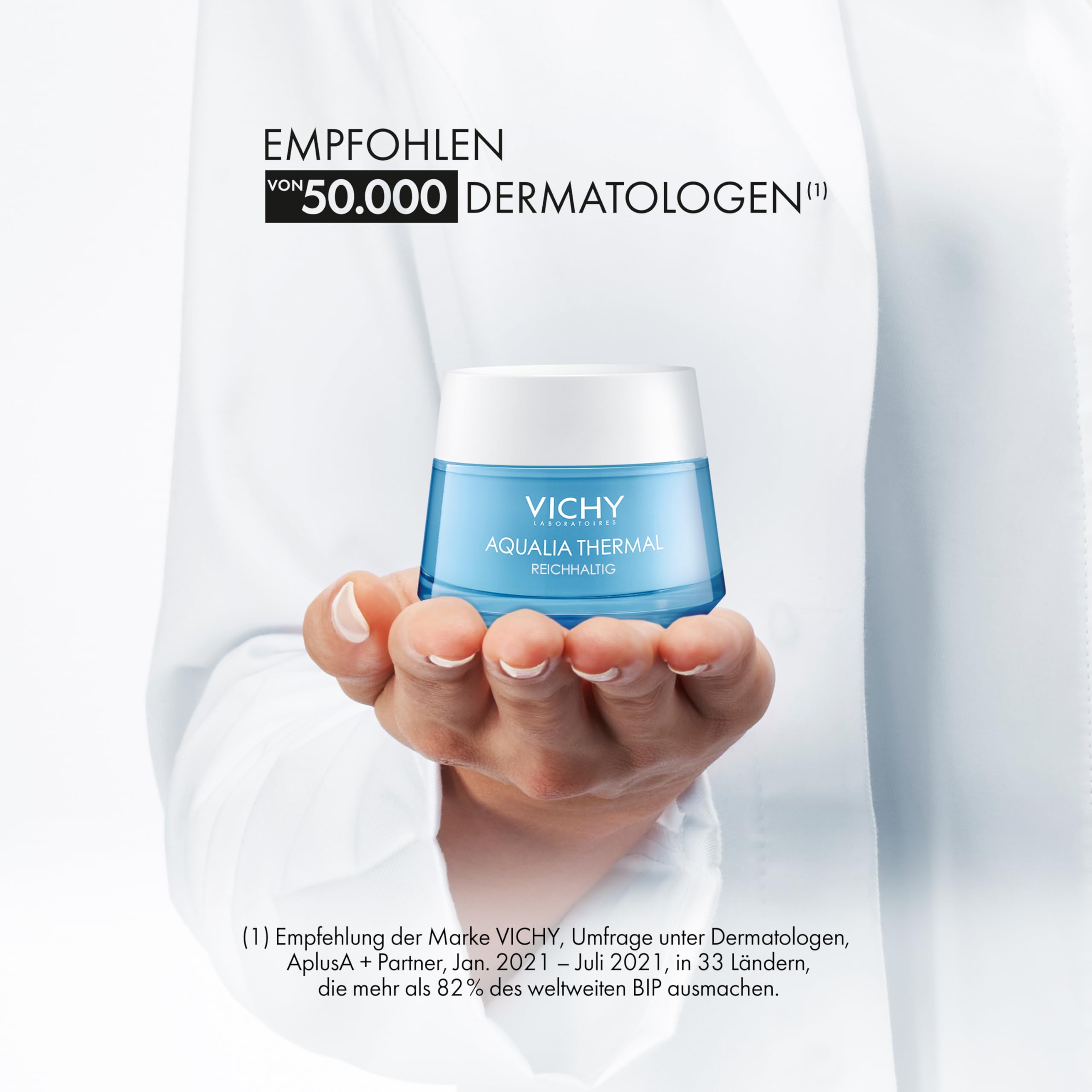VICHY Reichhaltige Gesichtscreme für trockene bis sehr trockene Haut, Aufpolsternd und beruhigend, 48 Stunden Feuchtigkeit, Mit Hyaluron und pflanzlichem Zucker, Aqualia Thermal, 50 ml