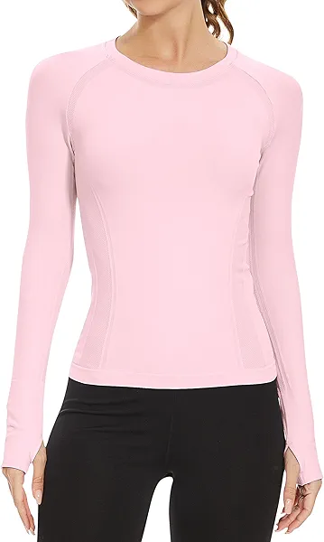 MathCat Workout Shirts for Women Long Sleeve, Workout Tops for Women, Quick Dry Gym Athletic Tops，Seamless Yoga Shirts
