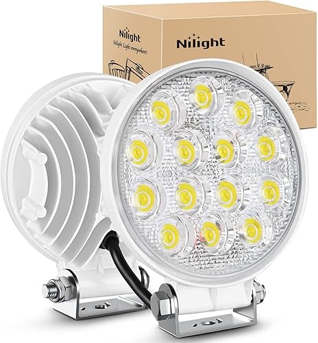 Nilight Focos LED Marinos 2 Piezas 4.5 Pulgadas 42W 4200LM Luz Redonda Blanca Haz de Inundación Pontón Barco Cubierta Muelle Luces para Pesca