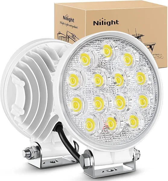 Nilight Marine LED Pods 2Pcs 4.5Inch 42W 4200LM White Round Light Flood Beam Ponton Boat Deck Dock Lights for Night Fishing T-top Stern Yacht Kayak Port Sailboat, 2 Years Warranty