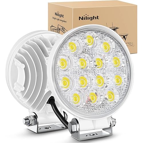 Nilight Marine LED Pods 2Pcs 4.5Inch 42W 4200LM White Round Light Flood Beam Ponton Boat Deck Dock Lights for Night Fishing T-top Stern Yacht Kayak Port Sailboat, 2 Years Warranty
