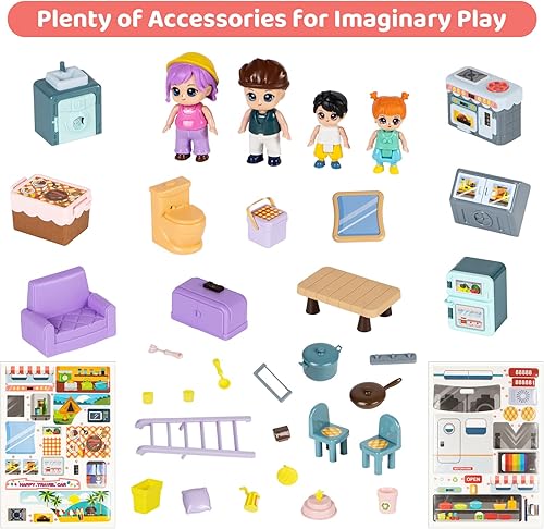 Miniatura 5 de Marstone Juguetes de casa de muñecas para niñas de 3 4 5 6 7 8 años en adelante, juego transformable de casa de muñecas, vehículo de inercia con