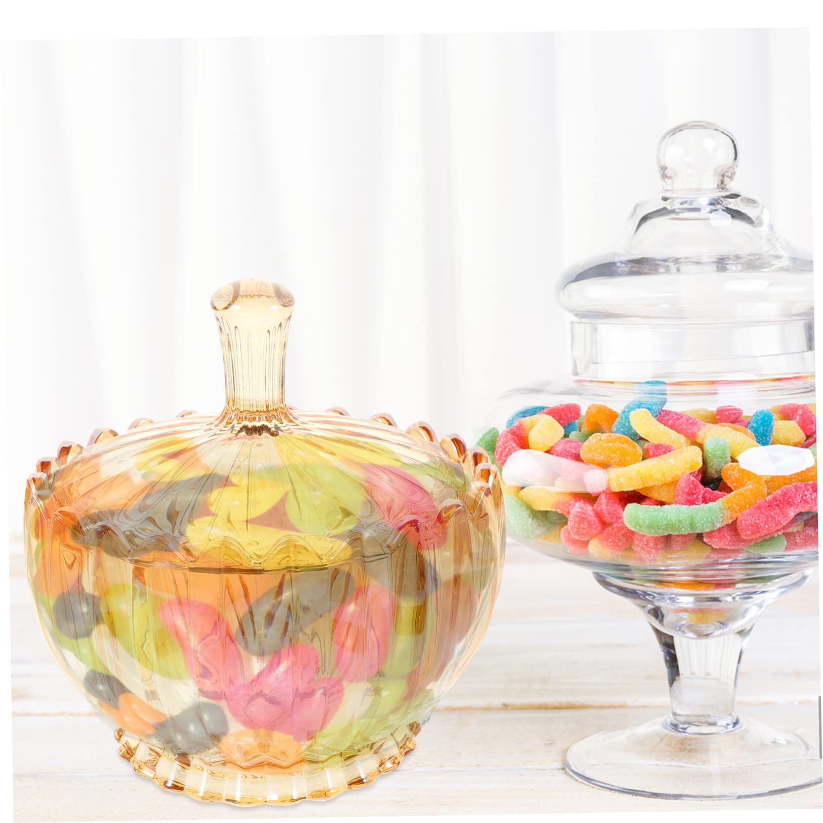 Embossed Glass Candy Jar Mit Deckel Eleganter Glasbehälter Für Schmuck Süßigkeiten Und Snacks Stilvolle Aufbewahrung Für Zuhause Amberfarbener Sicherer Glasbehälter Für