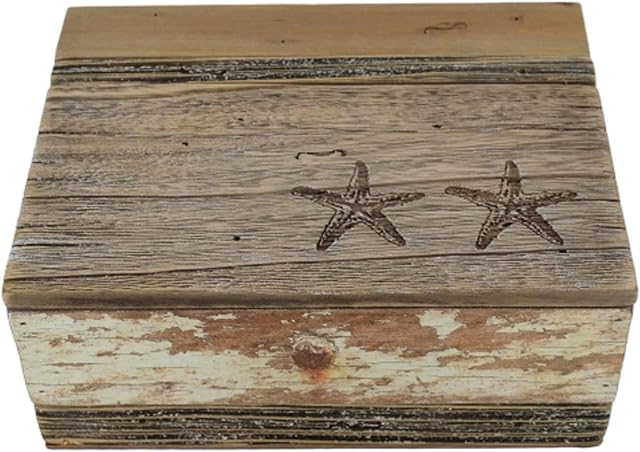 Prezents.com Nautical Starfish Box Keepsakes Chest Memory Box Perfect For Shells & Making Beach Holiday Themed Memories Made From Reclaimed Wood Handcrafted Rustic Natural Wood