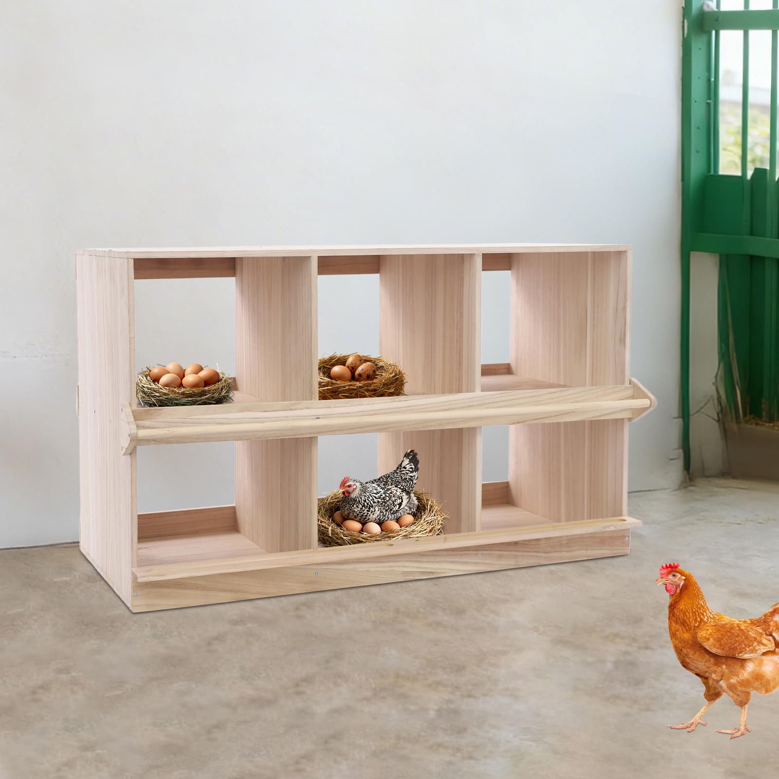Hühnerstall Hühnerhaus, 6 Abteile Legenester für Hühner, 94×44×58cm Hühnerhaus Winterfest aus Holz mit Ruheplattform, Hühnerstall für 6 Hühner, Passend für Verschiedene Hühnerrassen