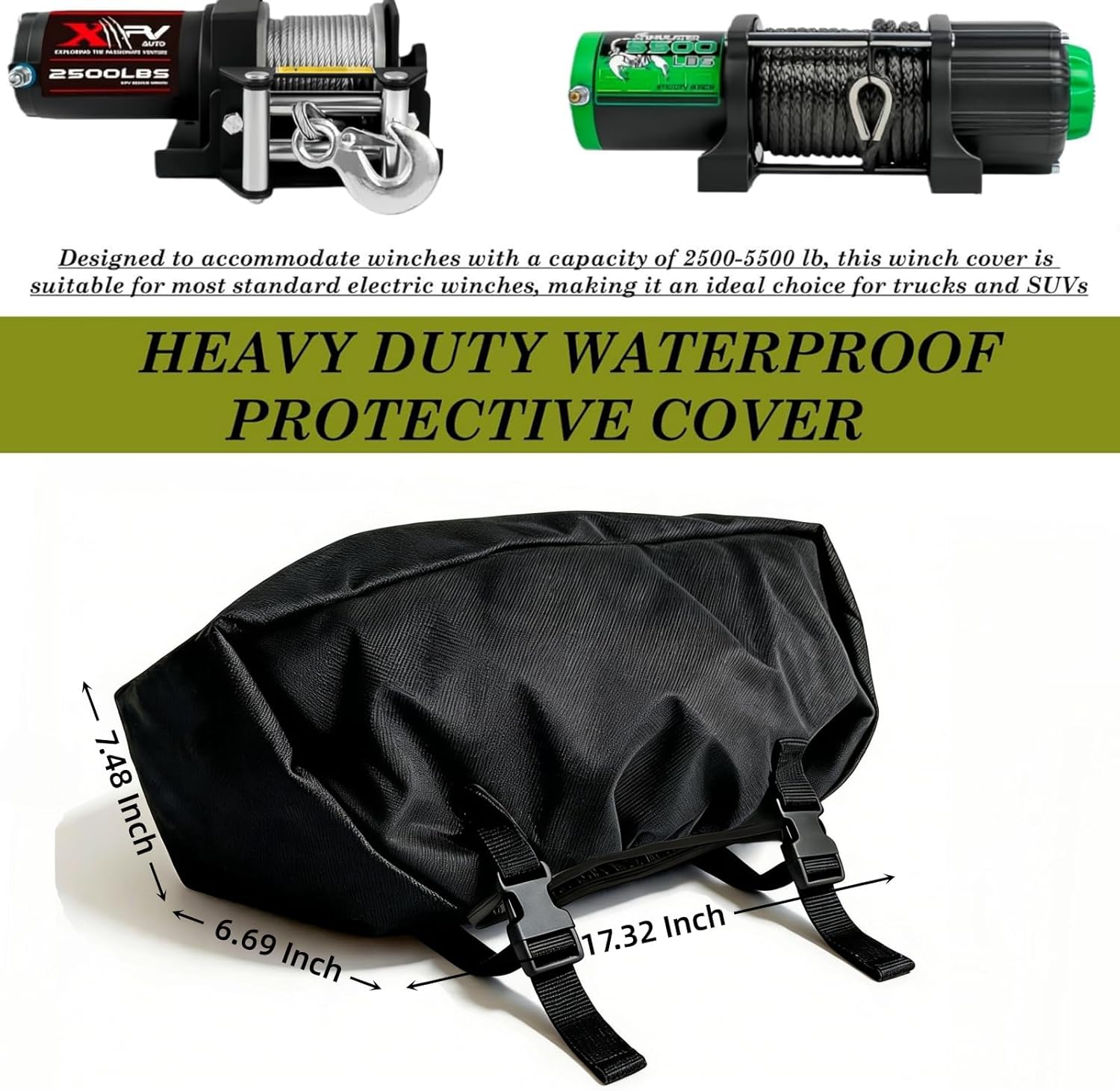 Small Winch Cover, Waterproof Trailer Winch Covers, Adjustable Winch Protective Cover, Indoor/Outdoor Winch Accessories, Dust Cover for Electric Winches for Electric Winches 2500 to 5500 lbs