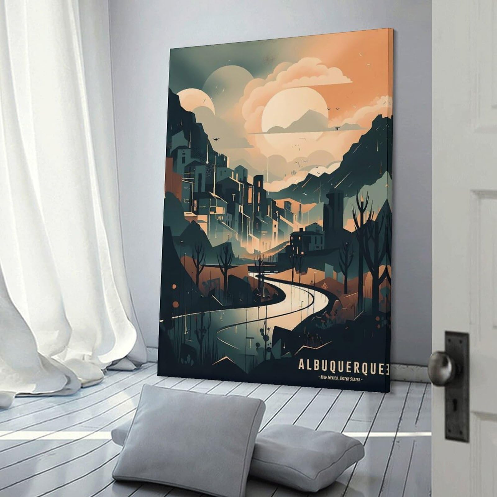 Junmoney Albuquerque City View Wall Picture Print, 12x18inch(30x45cm), for Art Walls, Layered Displays Or Homes, Home Wall Art for Statement Displays