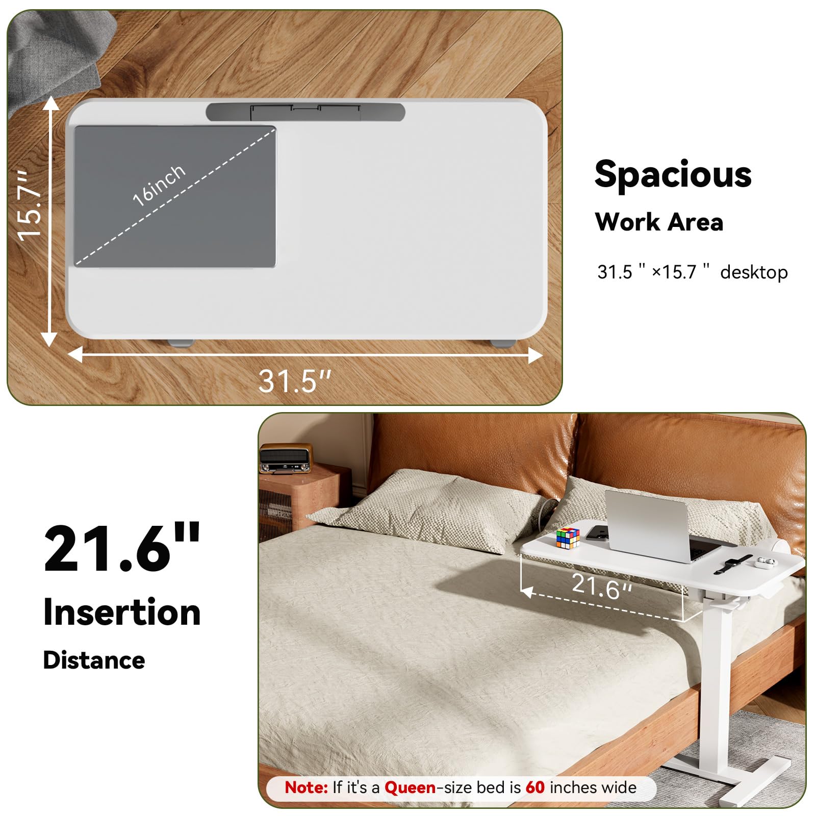 Mobile Standing Desk Height Adjustable Left Right Overbed Bedside Table 90 Tiltable Portable Laptop Desk with Wheels Foldable — view 4