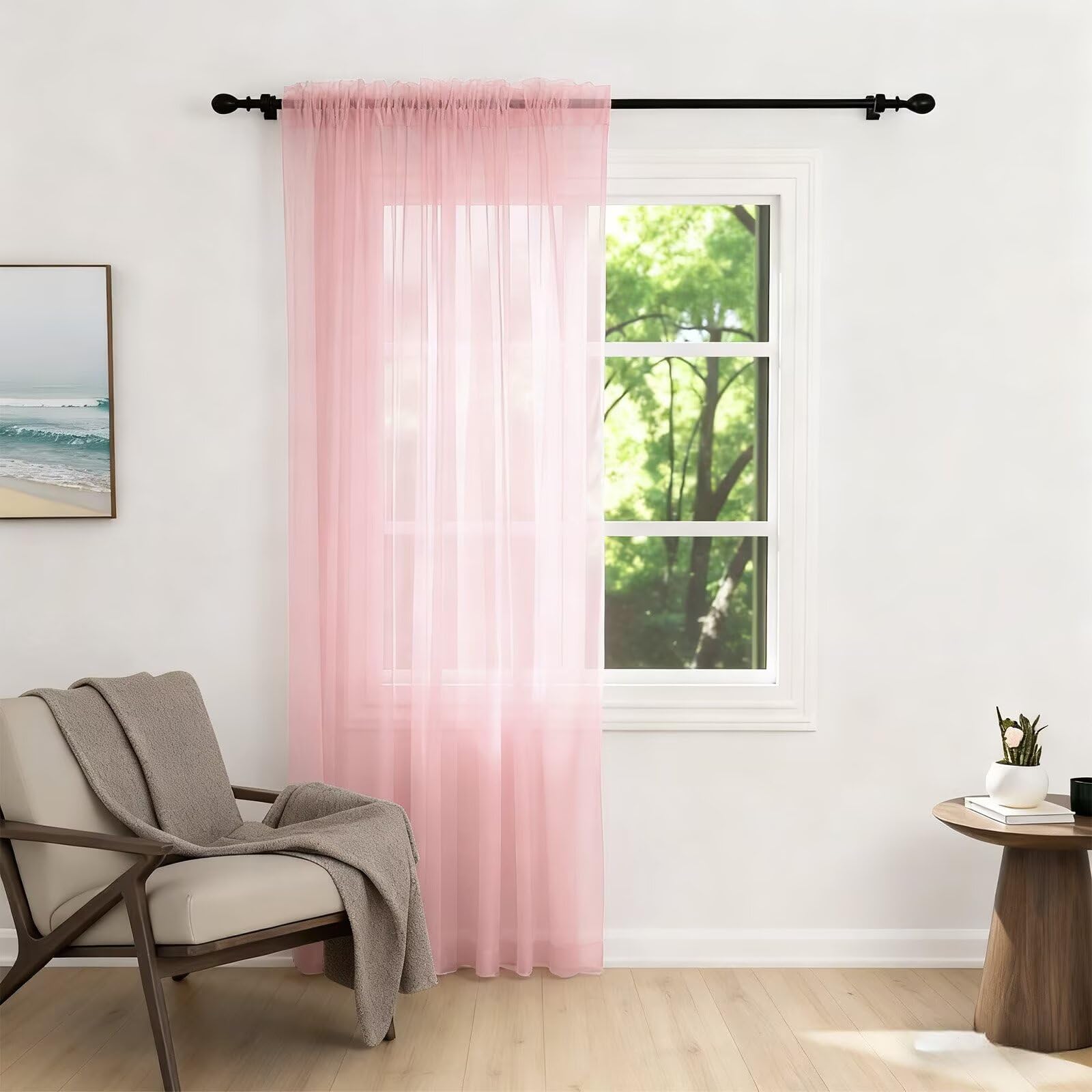 Zdada Net Curtains for Windows 90 Drop, Pink Slot Top Voile Curtains, Semi Transparent Sheer Curtain Net Curtain Panel for Living Room Kitcken W60xL90 Inch,1 Panel — image 1