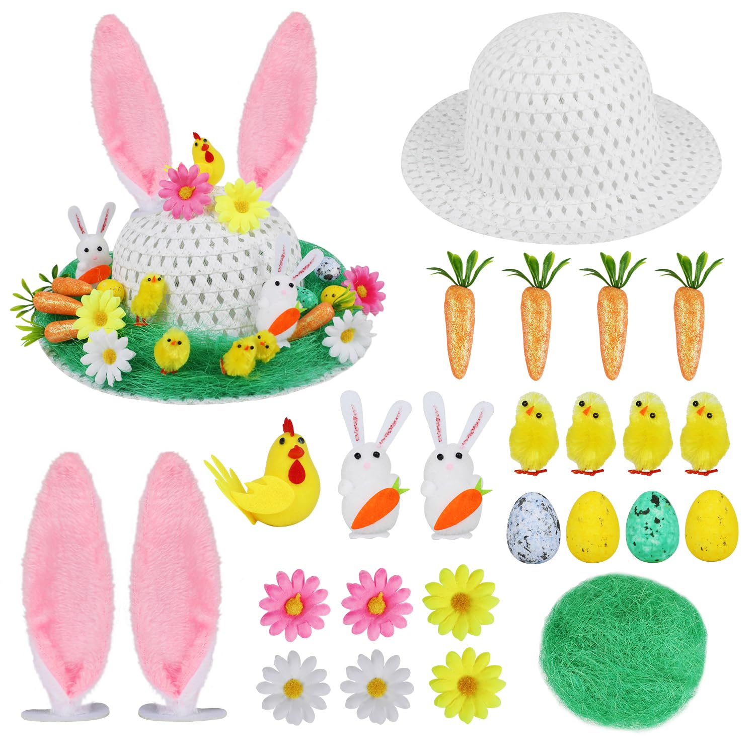 DIYASY Make Your Own Easter Bonnet Kit, Easter Bonnet Hat Decorating Set, Easter Crafts for Kids Includes All Embellishments
