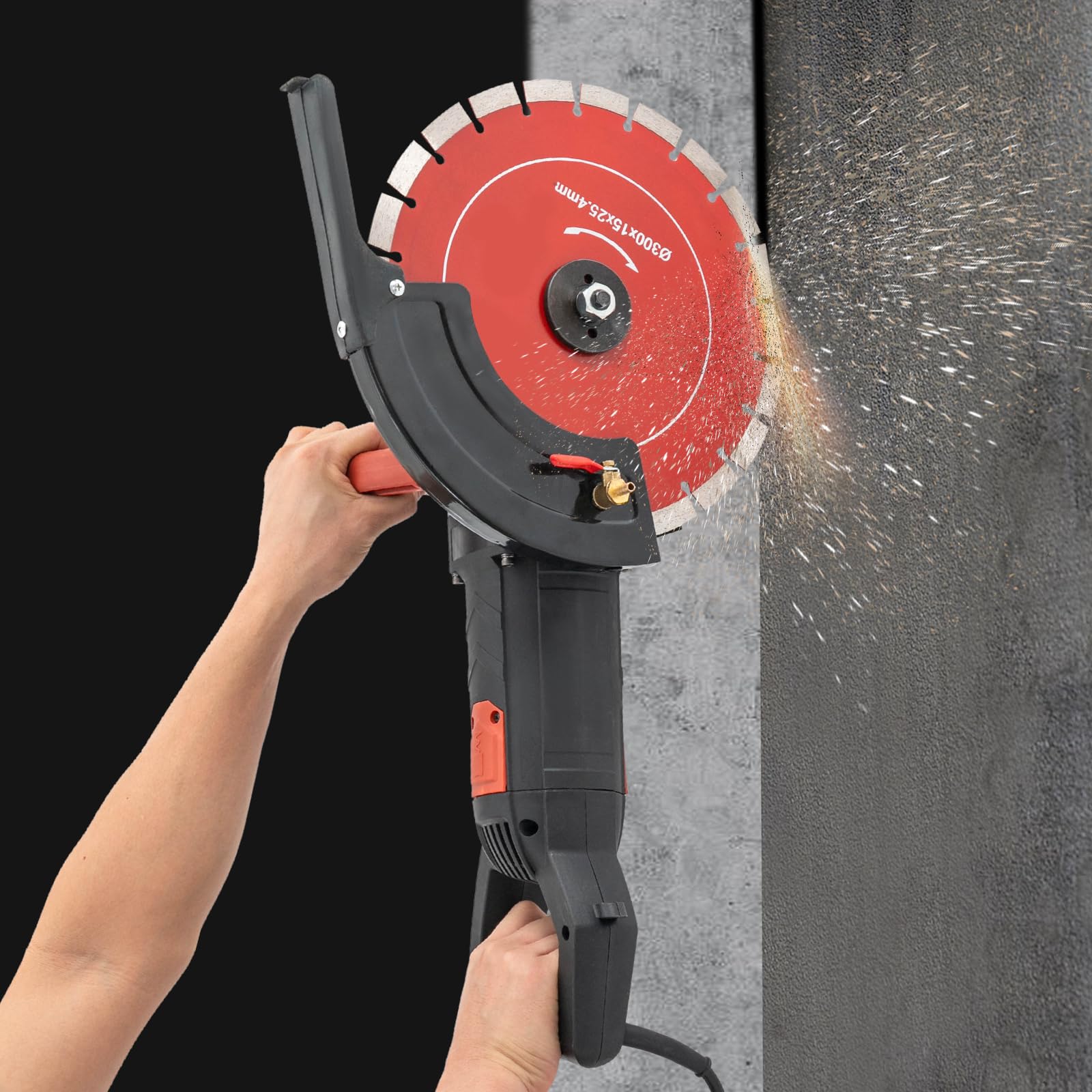 Maszyna do cięcia kamienia, 3000 W, elektryczna piła do kamienia z tarczą diamentową 12", 4300 obr./min, piła do cięcia na mokro, głębokość cięcia 110 mm, 2 x brzeszczoty, pompa ssąca wodna
