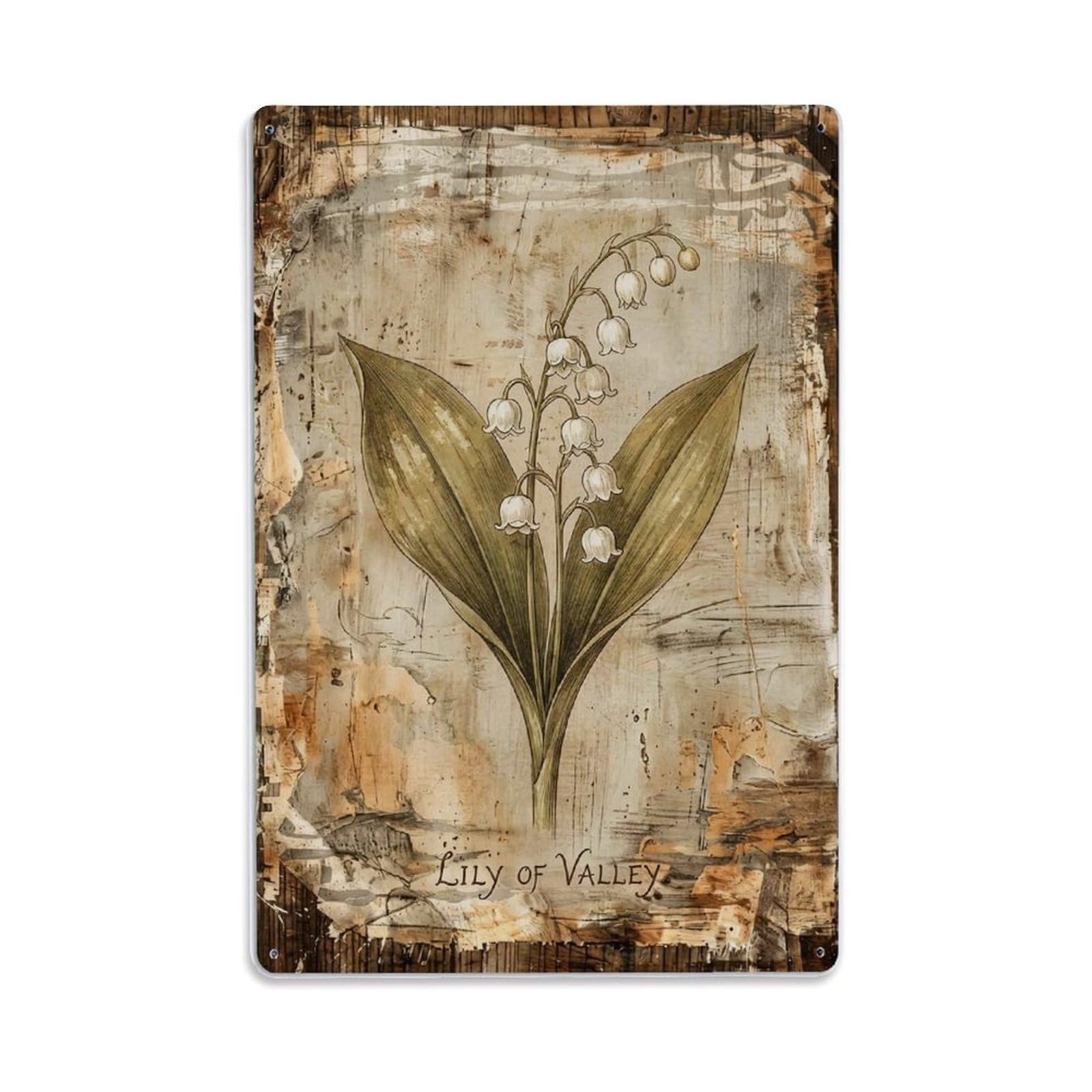 Fqnyr Style Lily Valley Botanical Vintage 1 Metal Tin Sign Plaque Wall Decor For Cafe, Club Bar, Office, Home Garden Metal Poster 8X12inch