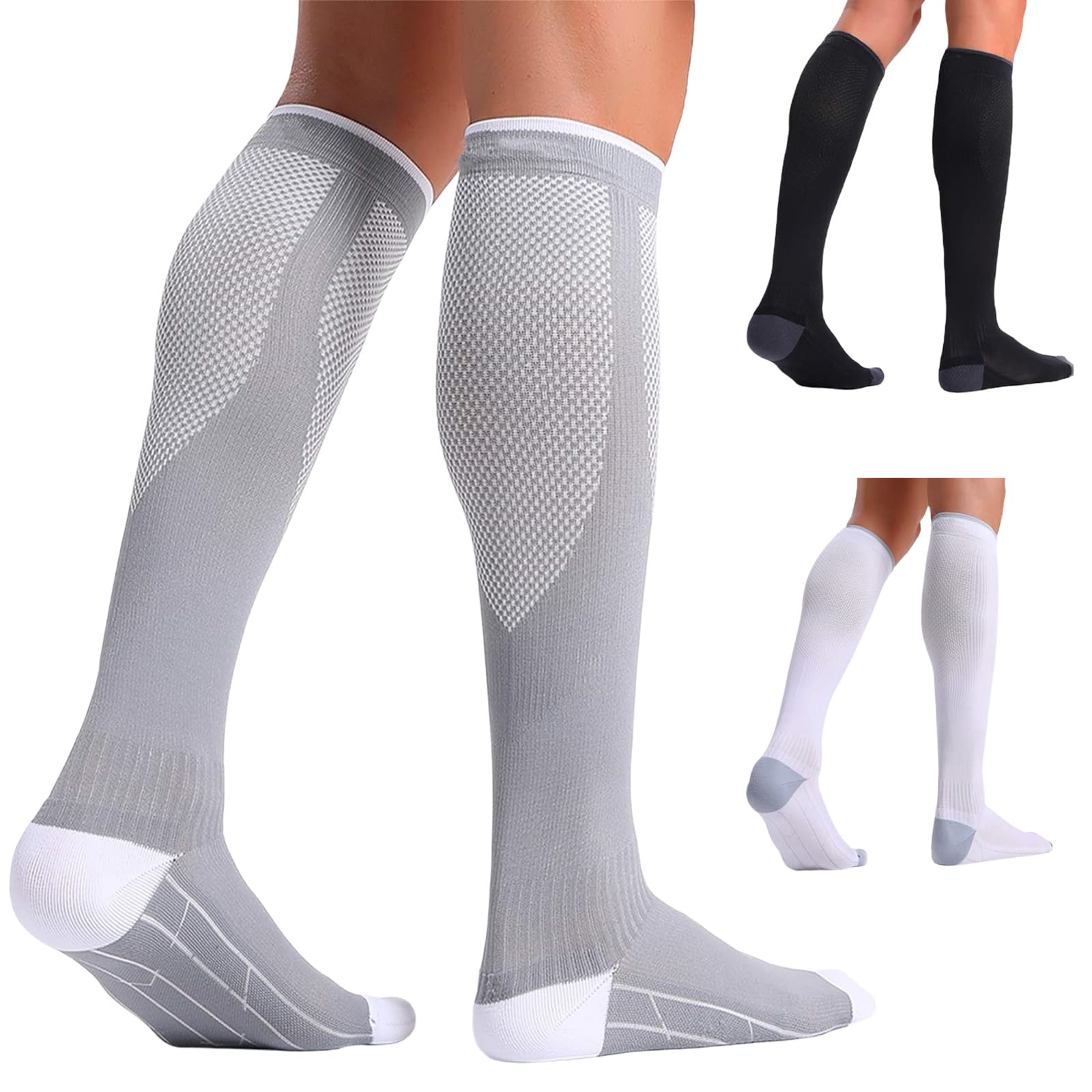 Hommova Unisex Multicolor 3 Pairs Compression Socks For Women Men, 20-30Mmhg Ladies Knee High Flight Support Stockings