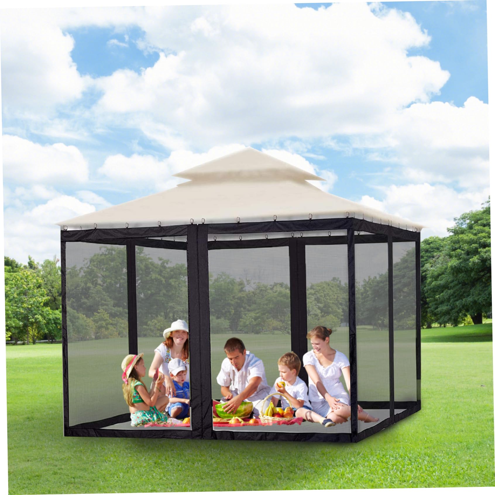 Pannelli per gazebo pieghevoli retrattili 9x11x8Ft con cerniera Rete antizanzare per esterni per portico Campeggio Patio Giardino Gazebo Zanzariera