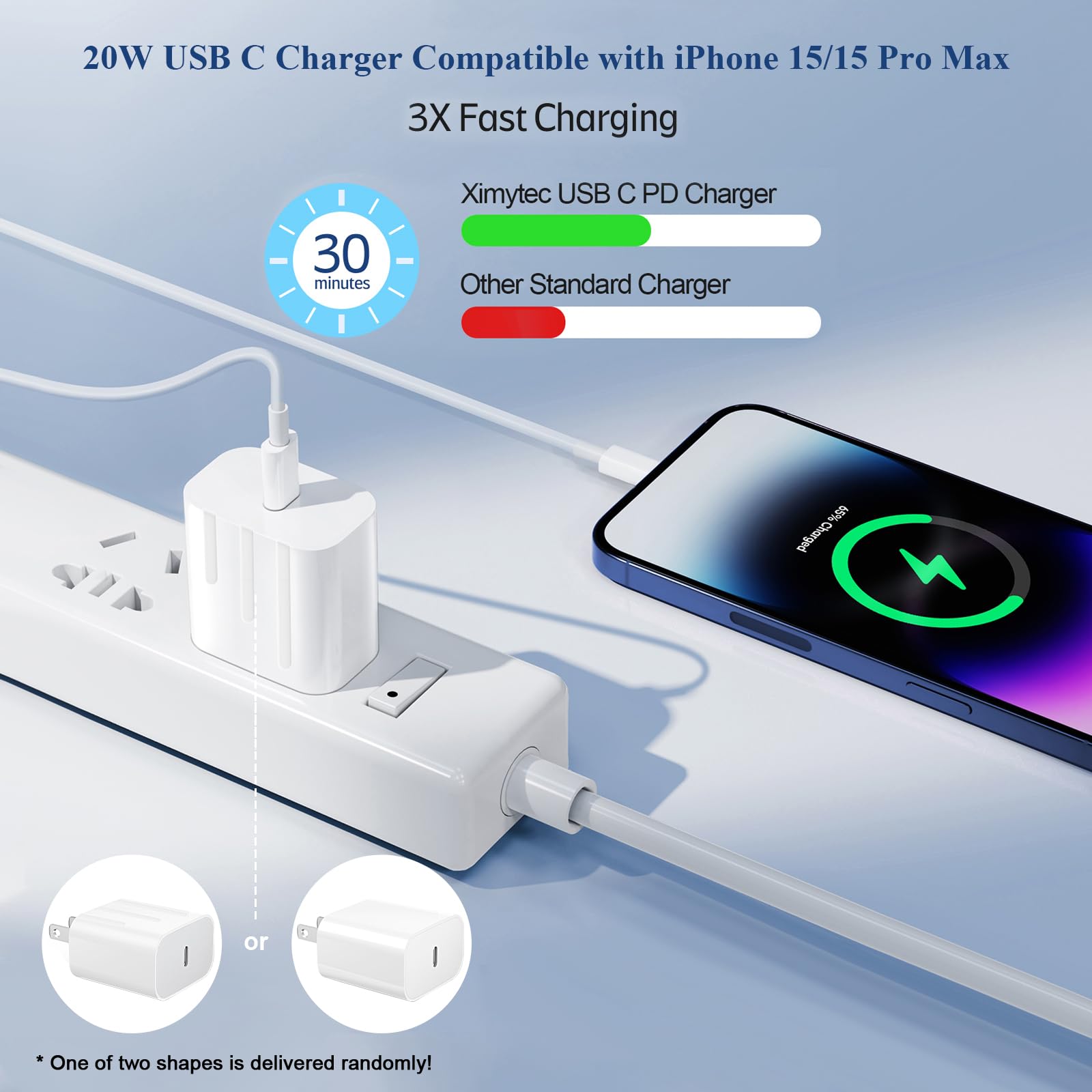 20W USB C Fast Charger Compatible with iPhone 16/16 Plus/ 16 Pro Max/ 15/ iPad Pro, 2Pack PD USB C Charger Block with 6FT Type C to C Cable