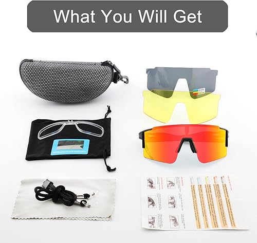 Miniatura 6 de OULAIQI Gafas de sol de ciclismo, polarizadas, para hombres y mujeres, con 1 lente o 3 lentes intercambiables, gafas de béisbol