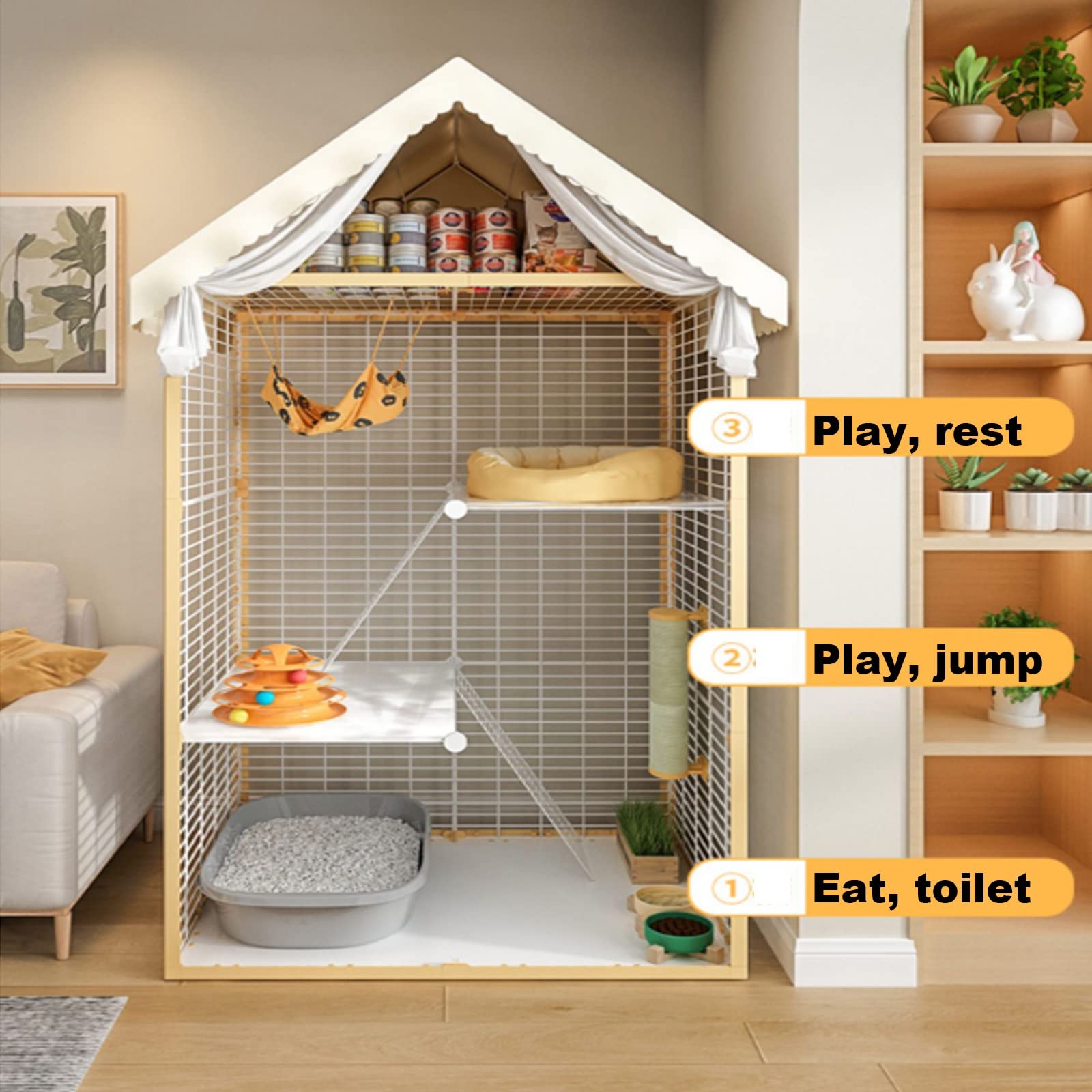 Casa Para Gatos, Corral De Juego Diy Para Mascotas, Jaula Para Gatos, Jaula Desmontable De Alambre De Metal Denso Para Hurones, Recinto Para Gatos De Interior, Caseta Para Gatitos, Cachorros, Conejos,