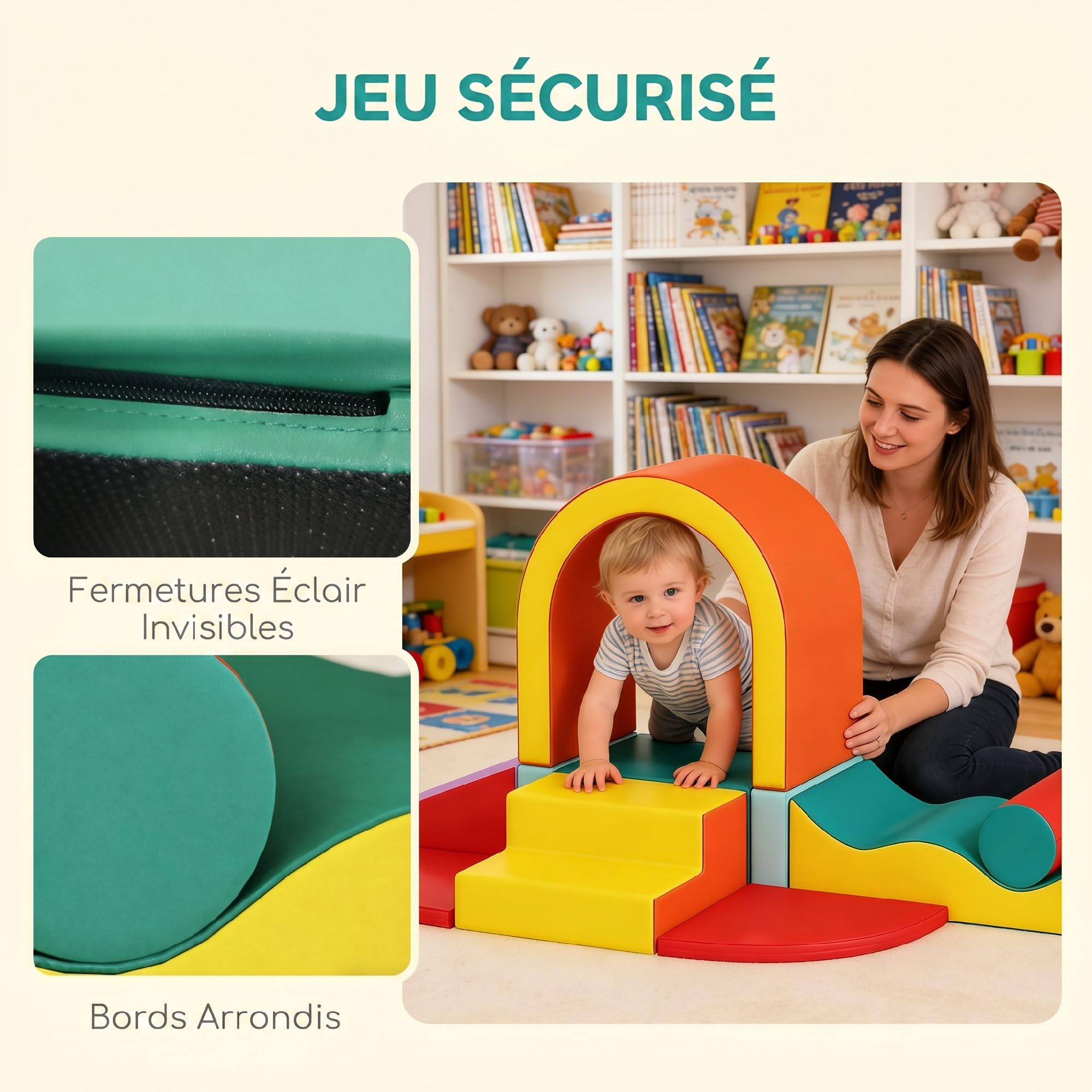 AIYAPLAY Parcours Motricité Bébé 10PCS, Mousse EPE, Housse PU, Multicolore | Module Motricité Bébé, Blocs Mousse de Construction, Jouets Éducatifs, Enfants d'Âge Préscolaire